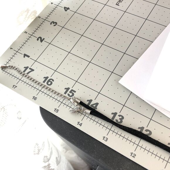 Lia Sophia Enigma Necklace Silver Tone and Black Inlaid Pendant Black Suede Cord - Picture 7 of 7